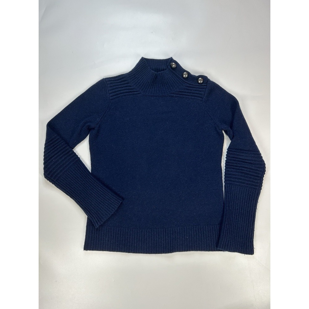 Intermix Sweater Womens Medium Wool Cashmere Blend Navy Blue Open Back Buttons